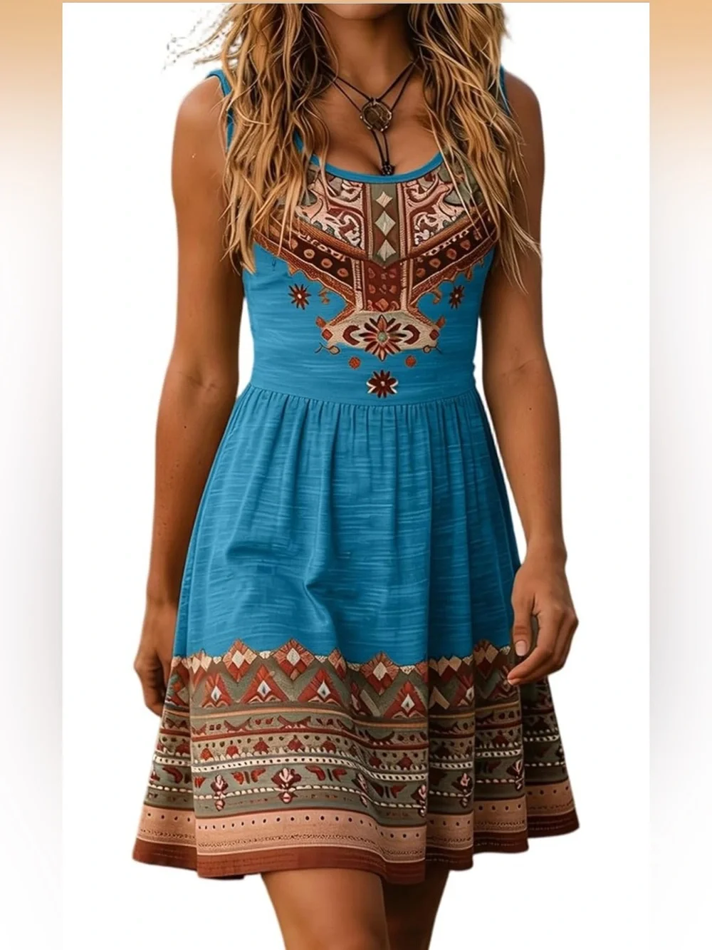 Teal Boho Western sleeveless dress